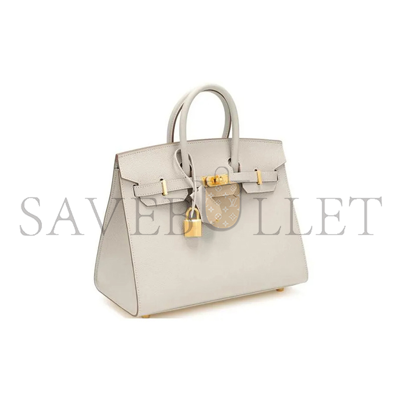 HERMES BIRKIN 25 SELLIER EPSOM CRAIE GOLD HARDWARE H079234VCC10 (25*20*13cm)